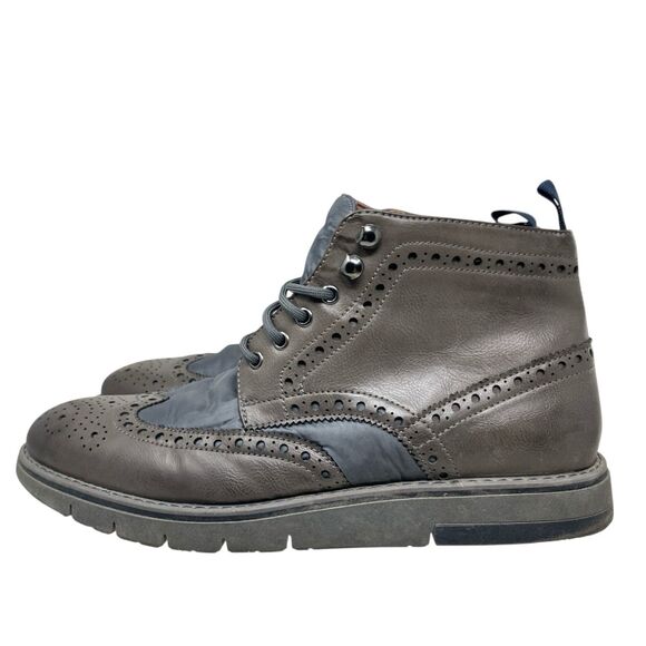 Steve Madden‎ Ankle Boots Mens 9.5 Gray Leather Lace Up Brogue Minimalist Botine main image 11